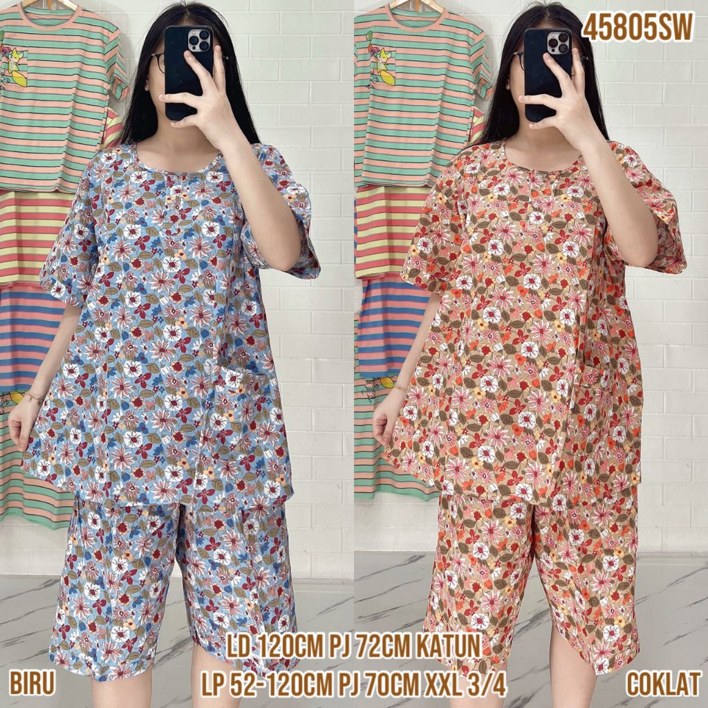 Baju Tidur Merlin BD Celana 3/4 XXL Jumbo Setelan Katun Motif karakter  - Bahan Katun Premium