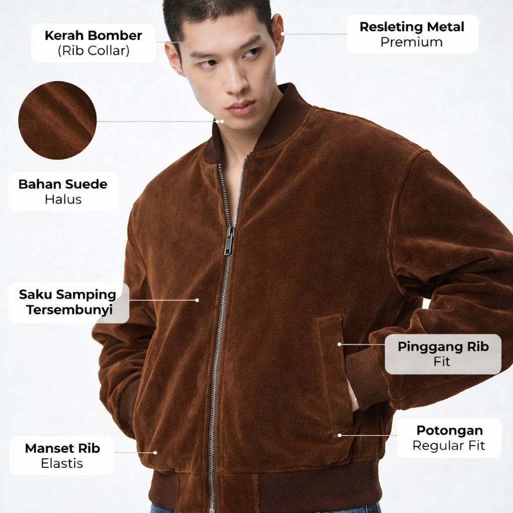 Mortals Jaket Bomber Pria Suede Brown Luxury Premium - Jaket Bomber Suede