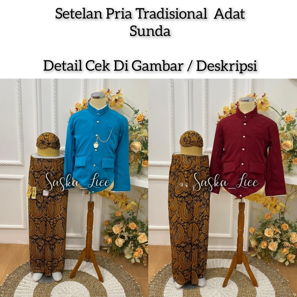 (1 Set, Cowok) Setelan Pria Tradisional  Adat Jogja | Beskap Jogja + Blangkon Jogja + Jarik Instan |