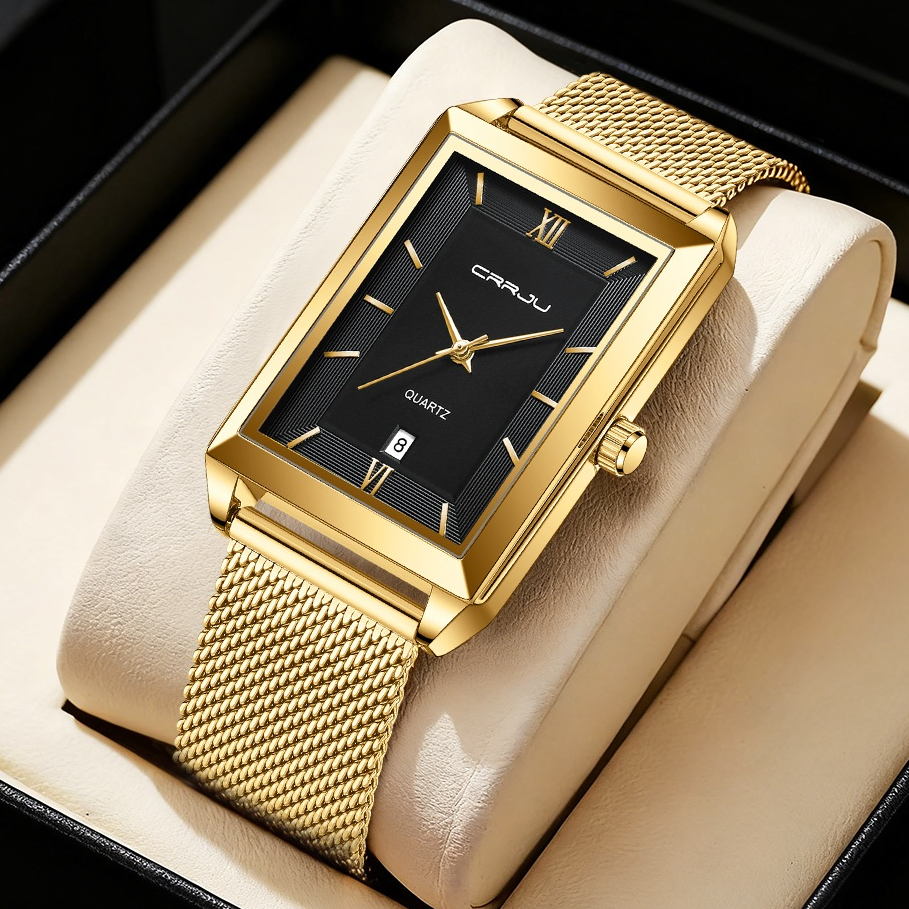 Jam Tangan Pria CRRJU Merek Mewah Pria Kuarsa Jam Tangan Pria Bisnis Pria Tanggal Jam Kasual Fashion