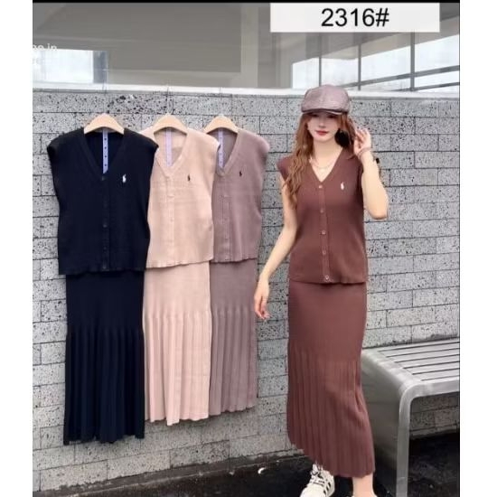 one set Vest Rok import Bahan Rajut