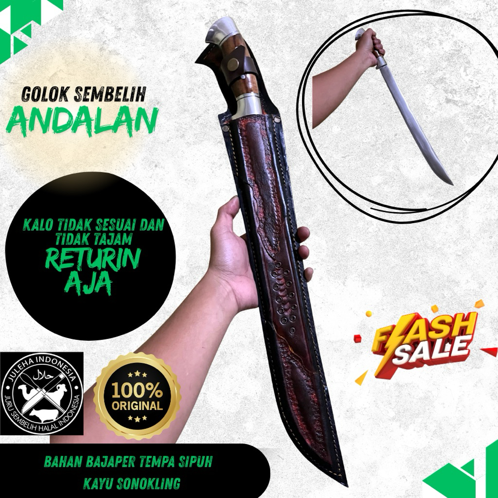 Golok Sembelih Super Tajam 40cm Baja Per Asli - Pisau Jagal Sapi Kambing Sarung Kulit Sapi