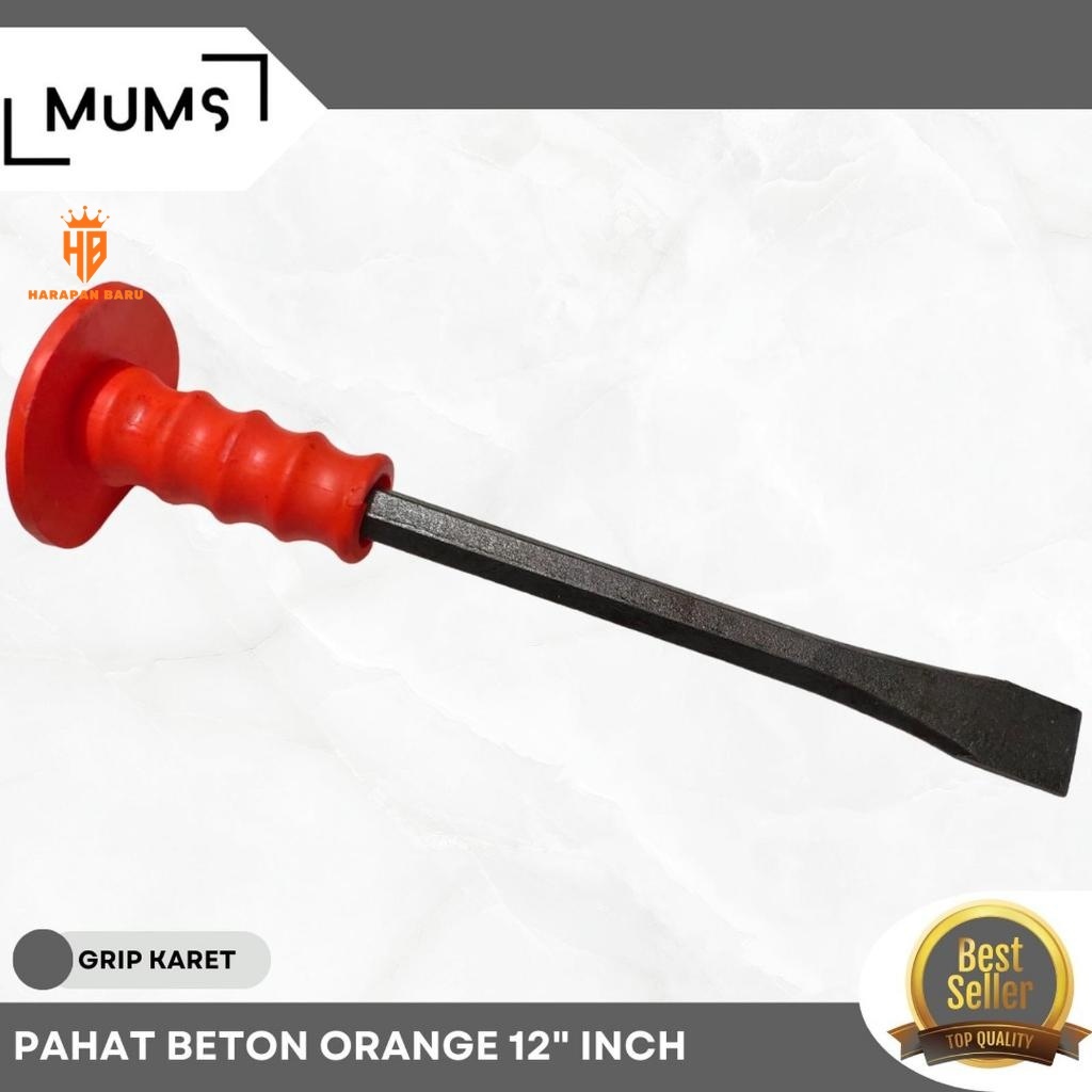 Pahat Beton PETAK (U) Gagang Bulat 12" inch Heavy Duty / Betel Pahat Baja Tembok Model Gepeng Topi O