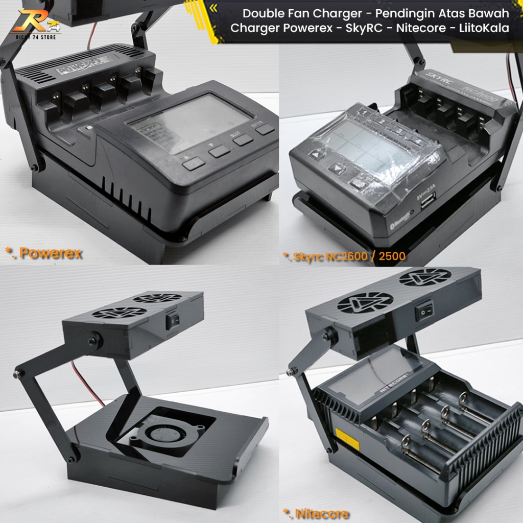 Double Fan Charger Powerex SkyRC Nitecore LiitoKala - Kipas Pendingin Atas Bawah Batere Tamiya