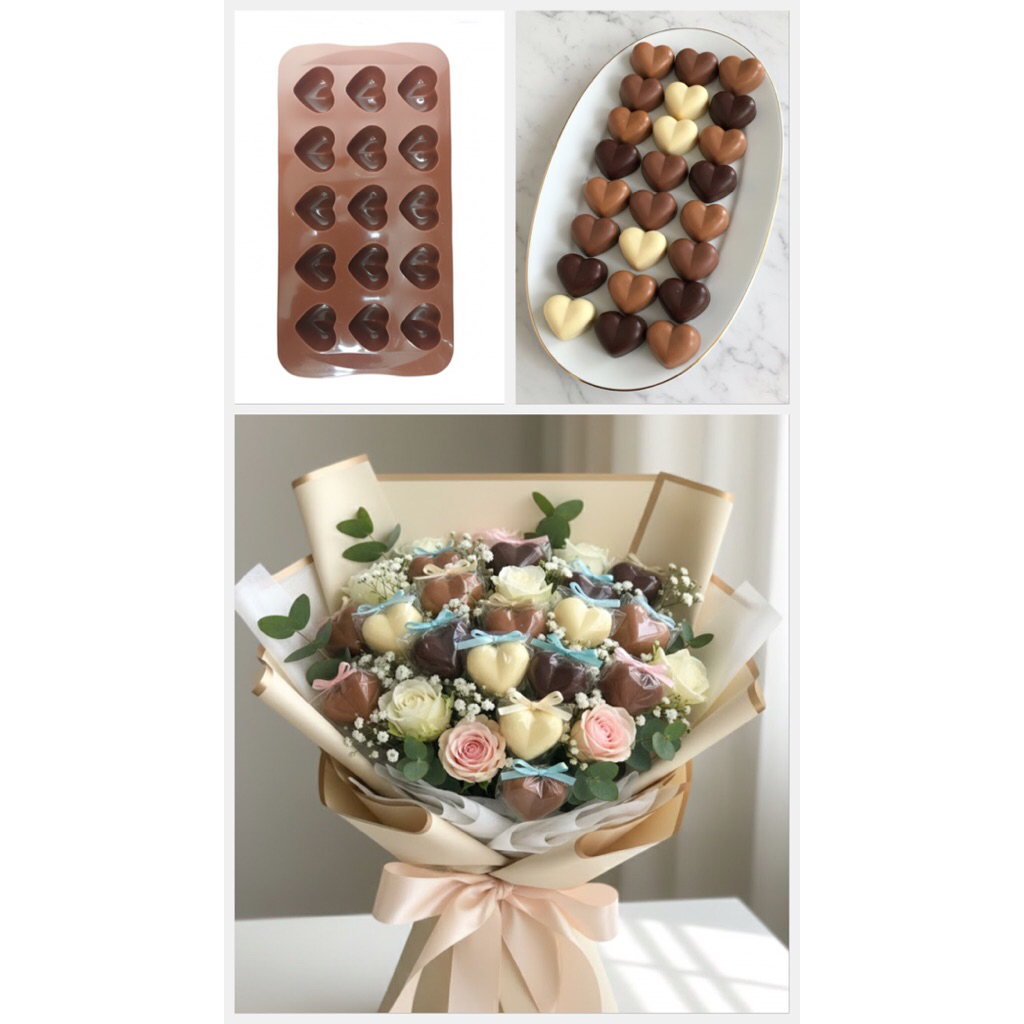 cetaan silikon coklat bentuk hati love valentine jelly puding cake kue praline coklat cokelat buket 