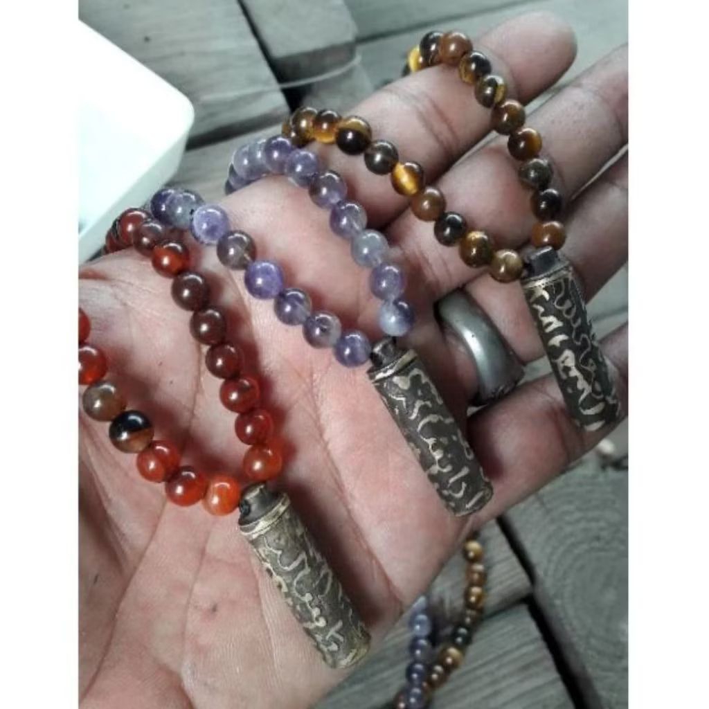 kalung tasbih batu akik asli 6 mm 99 butir plus tabung kuningan radjahArabic
