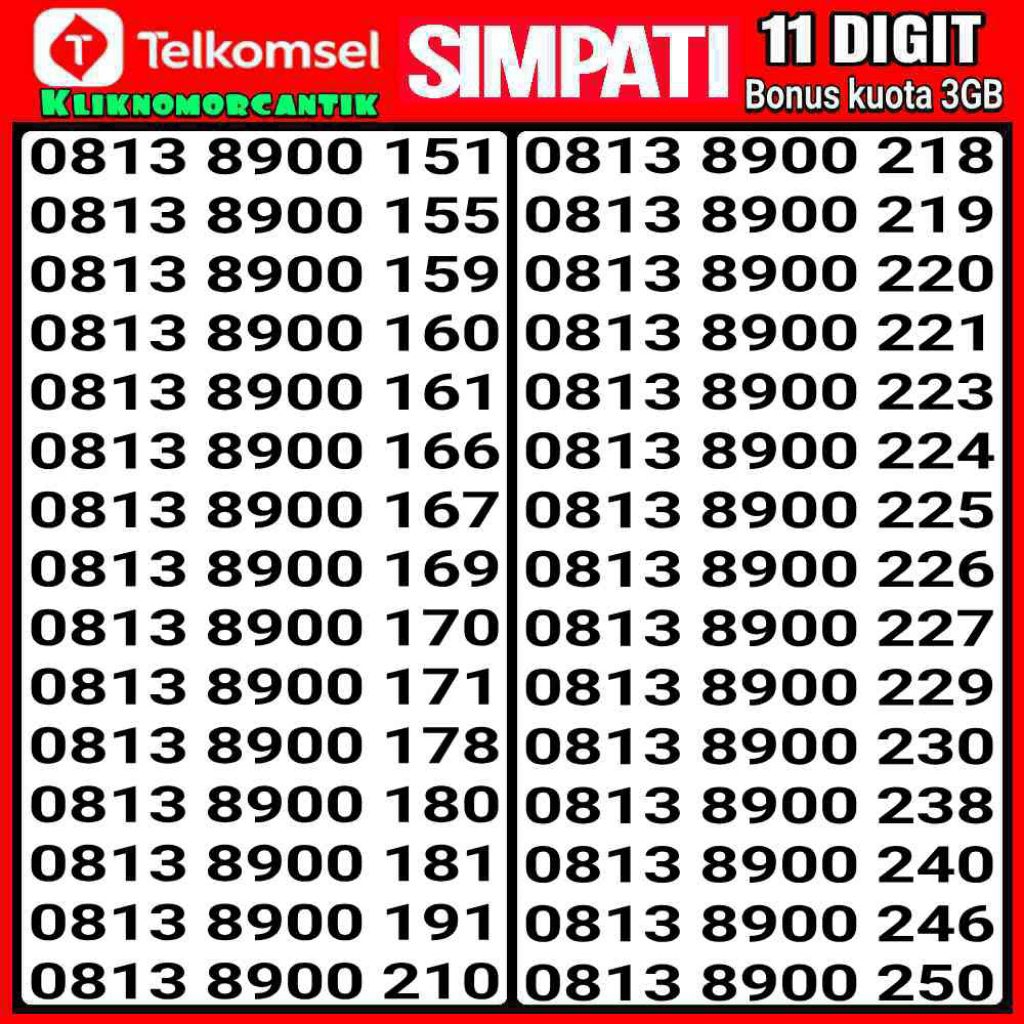 nomor cantik Telkomsel simpati 11 Digit 4G&5G Bonus kuota 3GB. A5