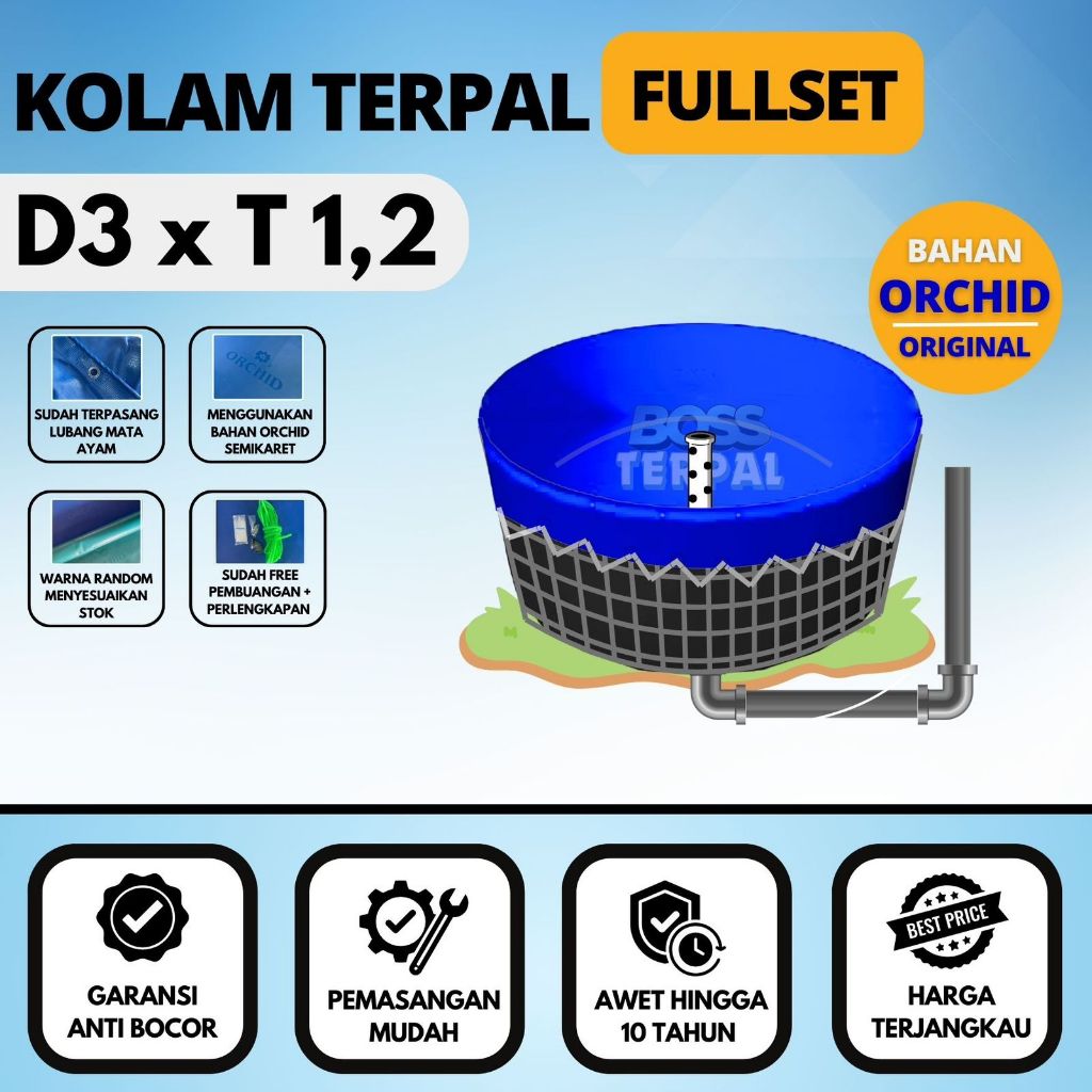 Kolam Terpal Ikan Rangka Besi D3 - Budidaya Nila - Terpal Ikan Siap Pakai