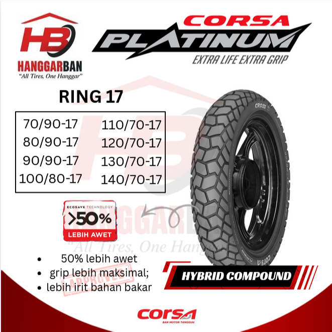 [ RING 17 ] CROSS S - CORSA PLATINUM Ban Motor Bebek Ninja SEMI TRAIL 70 80 90 100 110 120 130 140