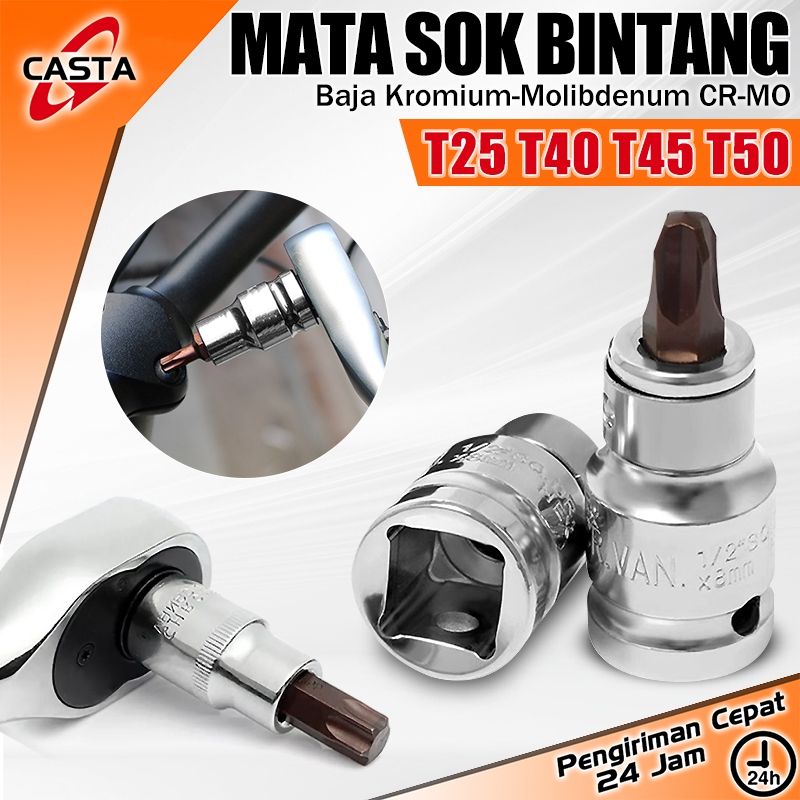 CASTA Professional Soket Impact Torx Bintang 1/2 Inch T25 T40 T45 T50 Cr-V S2 Premium - Mata Hex Bit