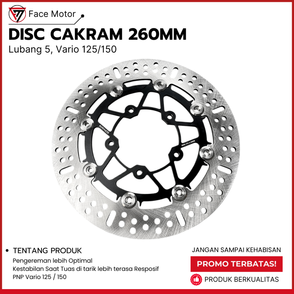 DISC Brake piringan Cakram KITACO 260mm Vario 150 Lubang 5 Disc Cakram Honda Vario 260mm Free Breket