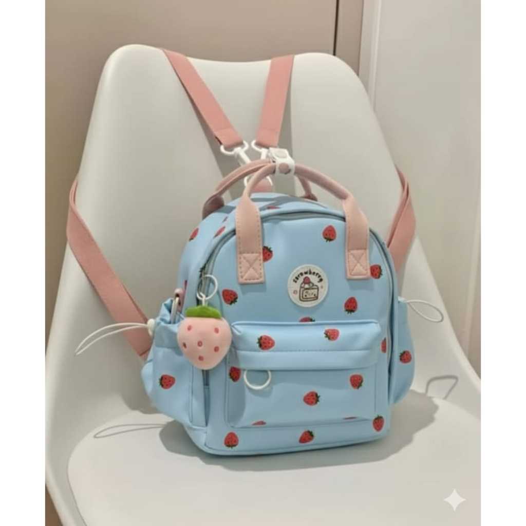 Tas Ransel Anak sekolah perempuan Motif STRAWBerry tas sekolah anak sd smp terlaris