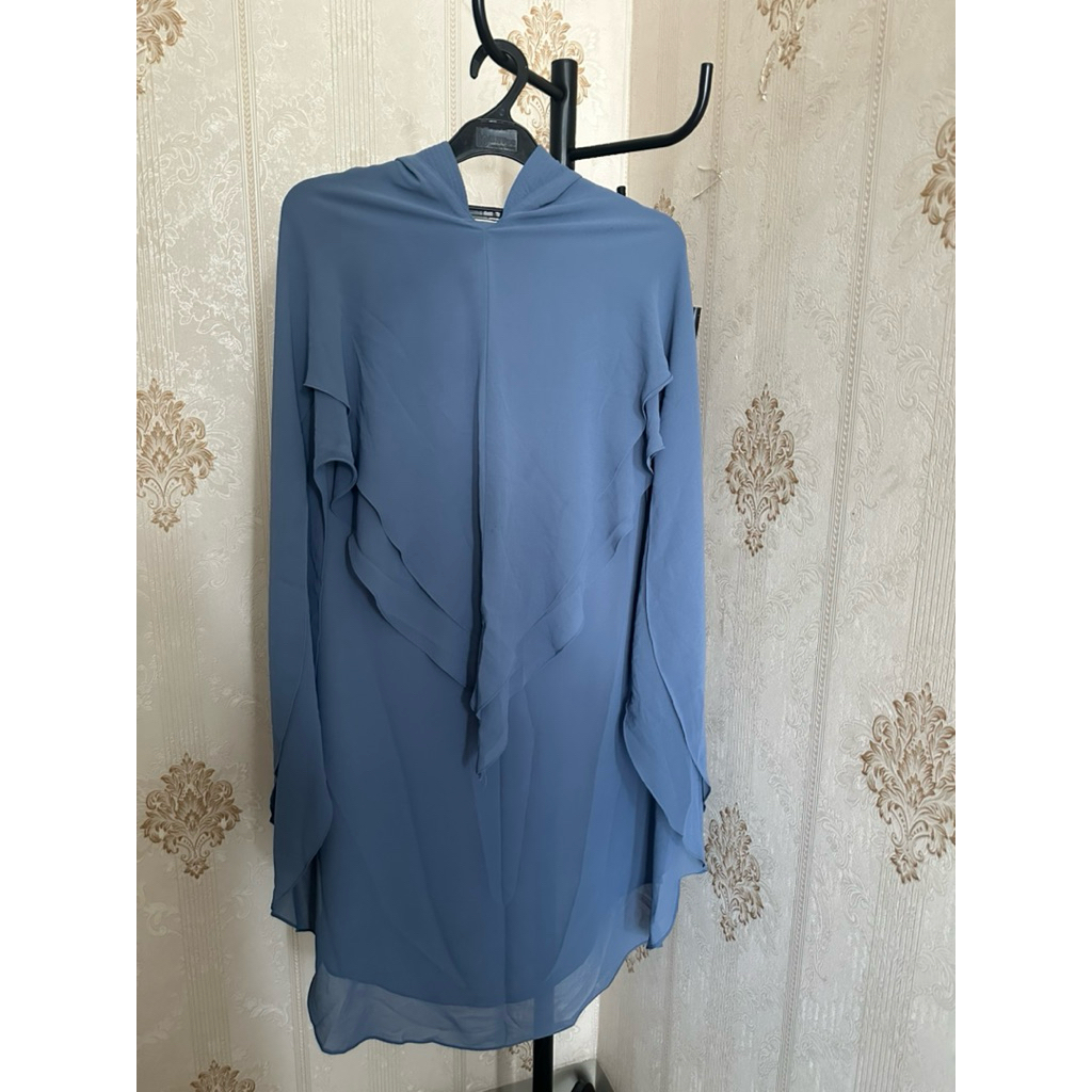Preloved khimar double layer Blue denim bukan sisesa bahan ceruti lembut jatuh premium khimar syari