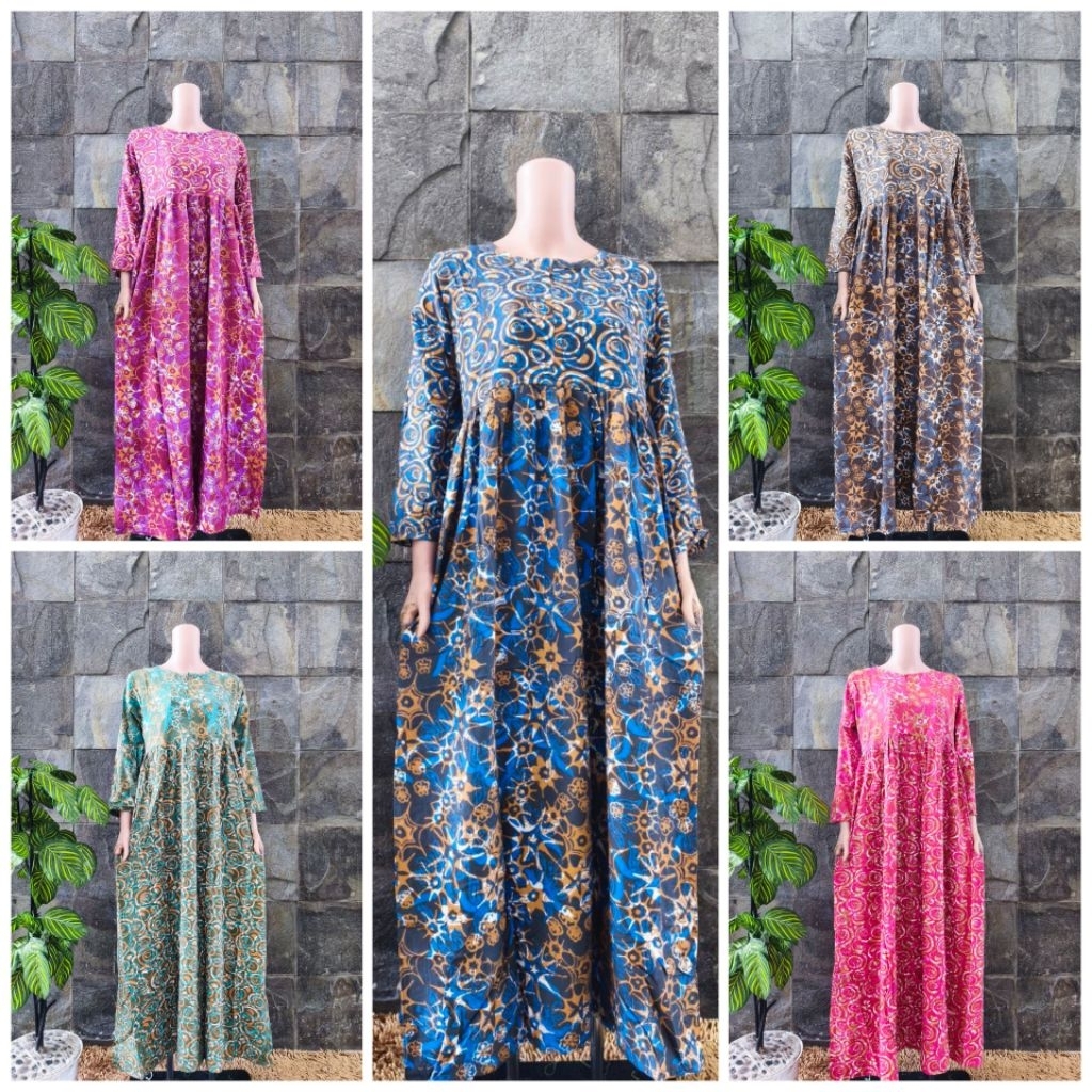 (Ld 94-98 Cm) Batik Huza Longdress Sleting Busui Friendly Premium / Home Dress wiru by Daster Muslim