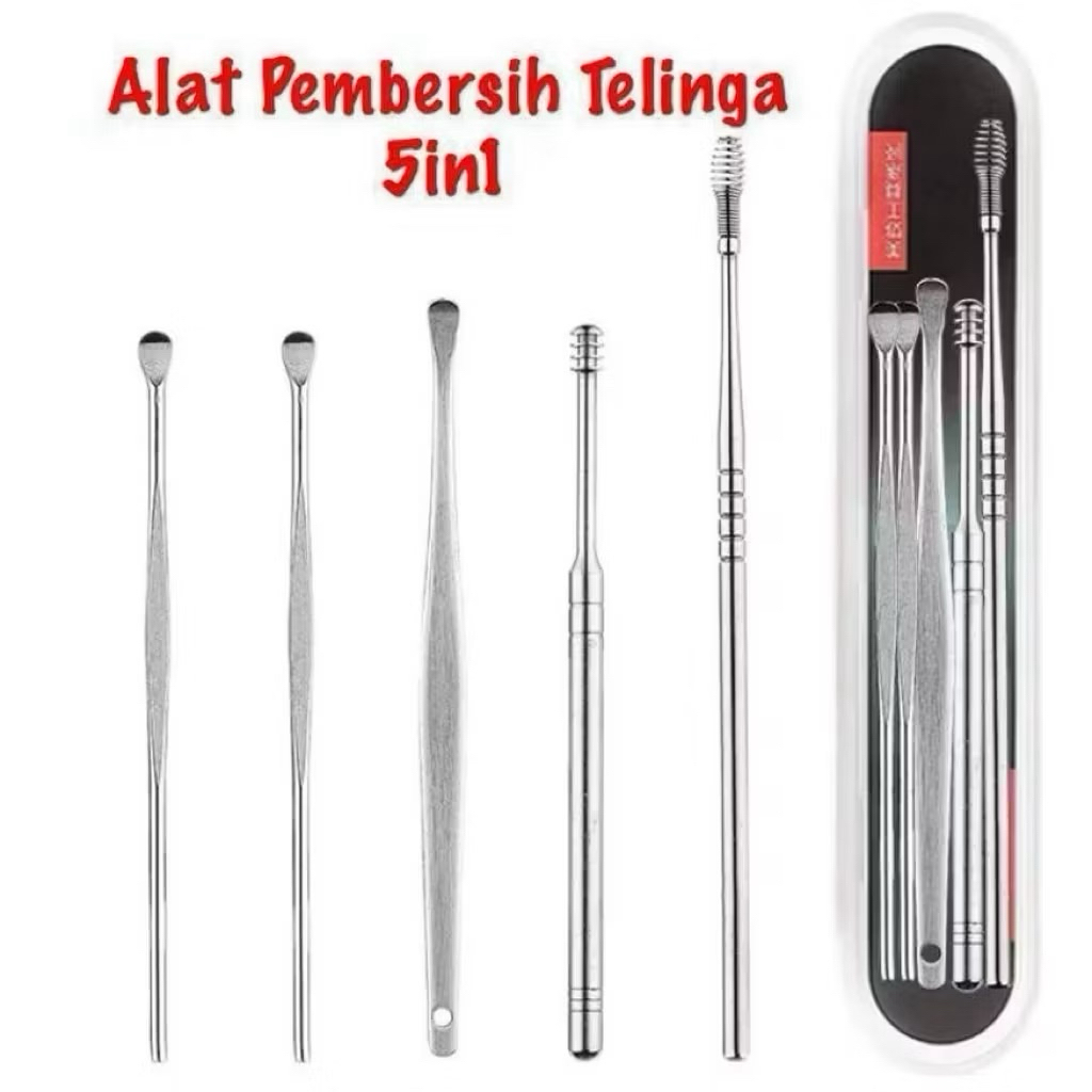 Korek kuping set isi 5 stainless ear pick 5 pcs set pembersih telinga / Alat Korek Telinga / Alat Ko