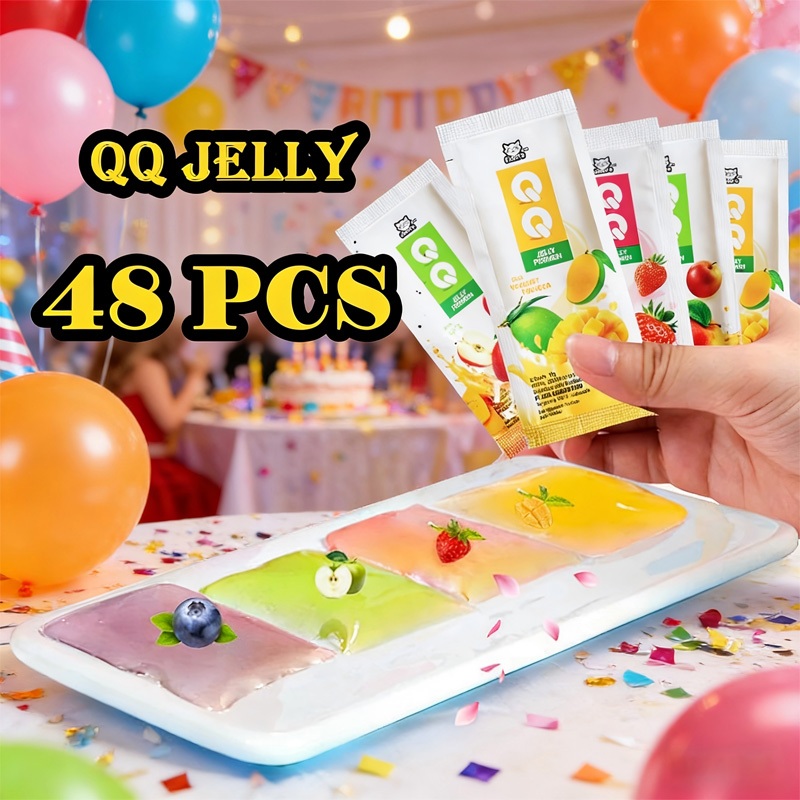 [FREE BOX] QQ Jelly Stick Isi 48 Pcs Aneka Rasa - Toples Cantik Serbaguna + Cemilan Buah Segar