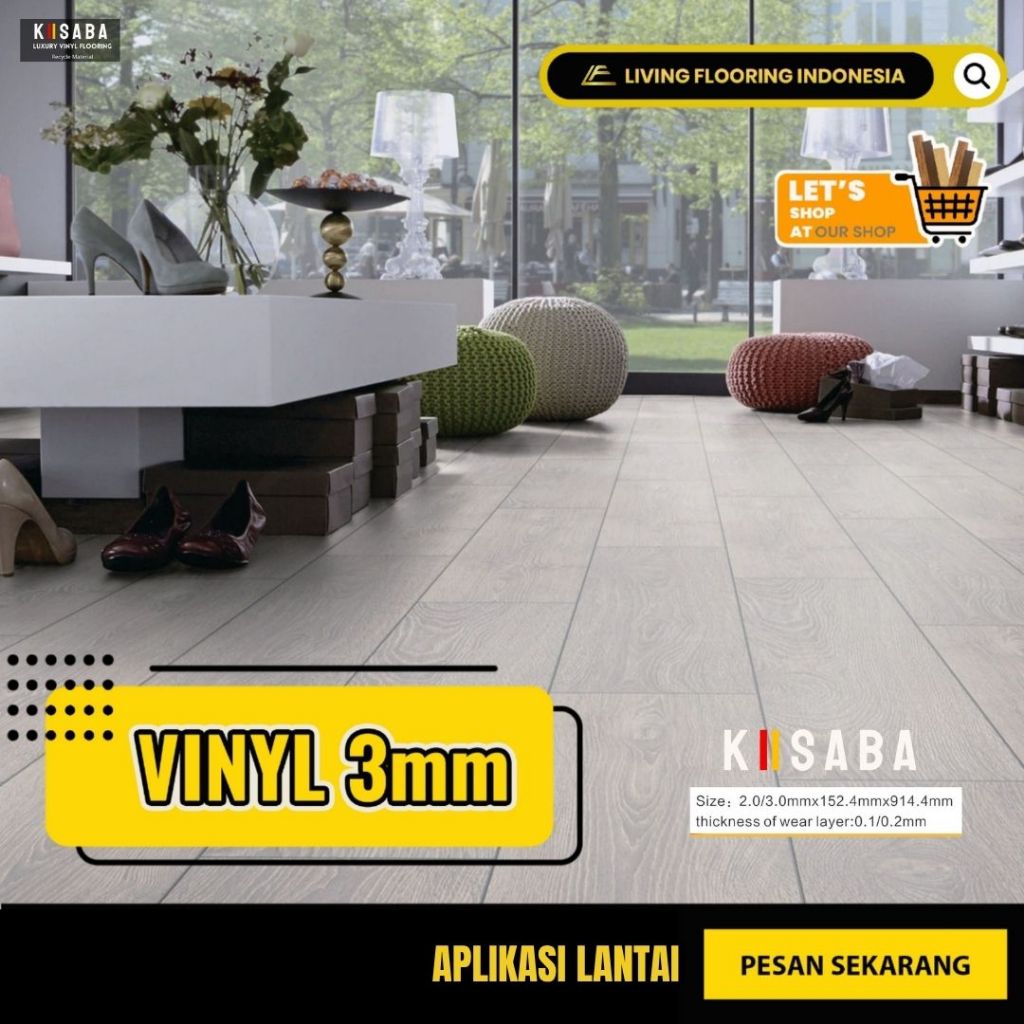 Lantai Vinyl Kisaba 3mm Seri B Natural  | Lantai Vinyl Motif Kayu