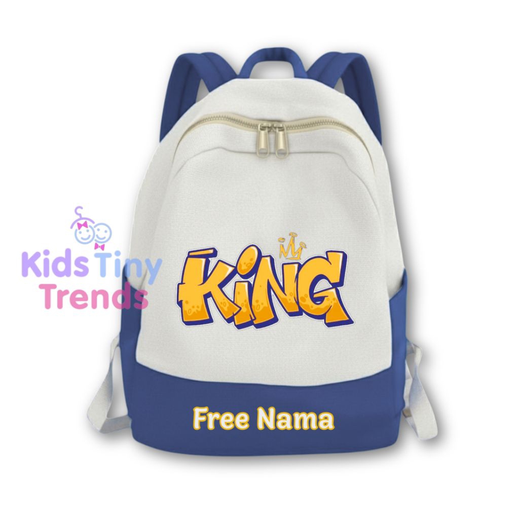 TAS RANSEL ANAK MOTIF SABLON GAMBAR TEXT MURAL KING UNISEX FASHION LAKI LAKI DAN PEREMPUAN FREE NAMA