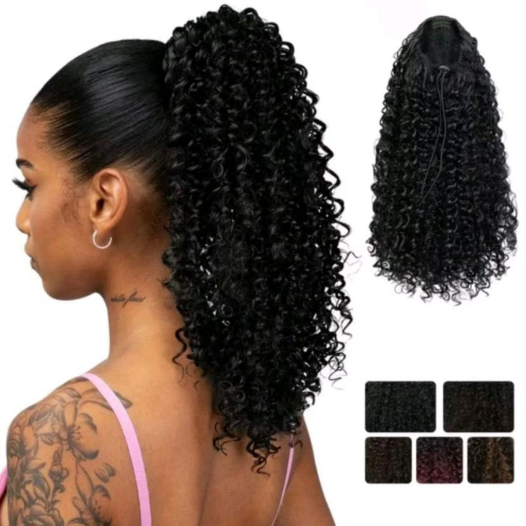 Cantika Ponytail Tali Serut Curly Rambut Panjang 40 Cm Gaya Wanita Afrika Papua