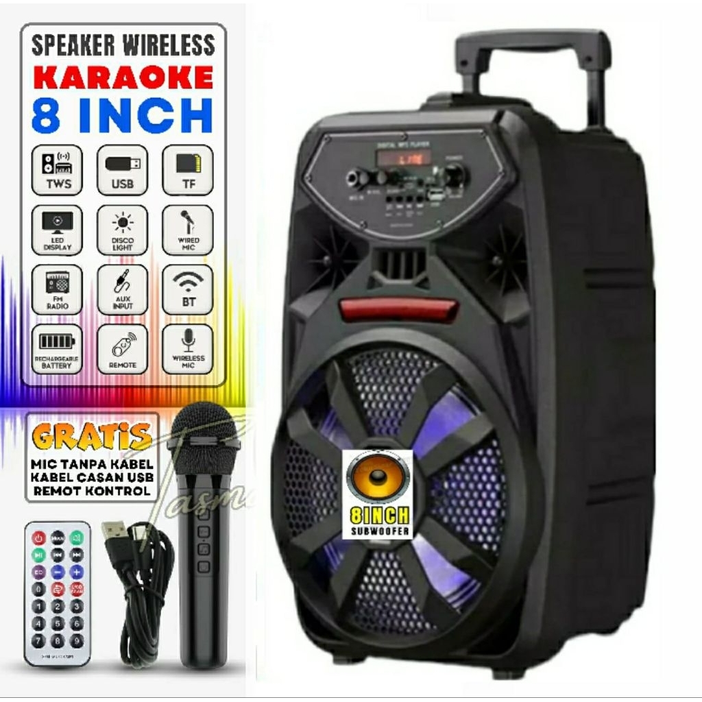 BIG SALE PALING LARIS SALON AKTIF MP3 MP4 UKURAN BESAR 8 INCH KMS 7801 FREE MIC DAN REMOTE SPEAKER