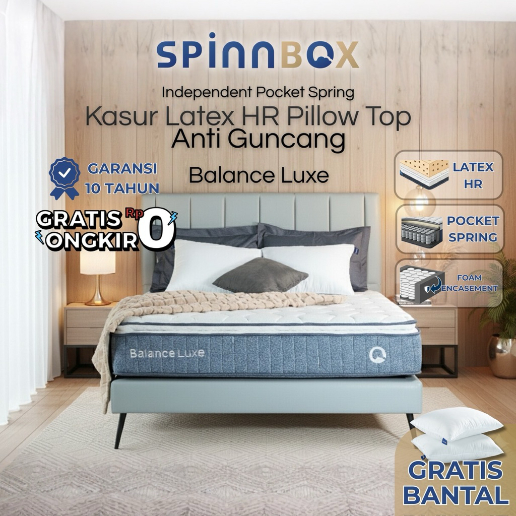 Spinnbox Balance Luxe Kasur Latex Mattress Spring Bed Vakum Medium Soft Feel 30 cm Kasur Latex, Anti