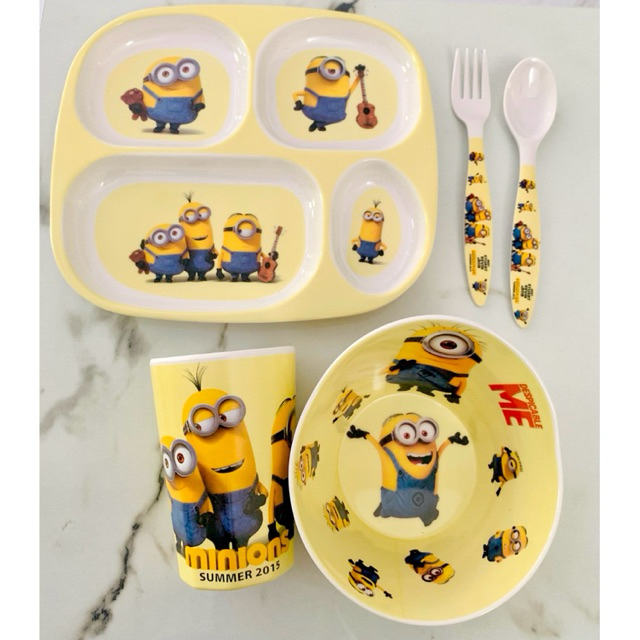 paket 4in1 piring melamin set karakter twins star melody pink mangkok bowl melamine anak kado