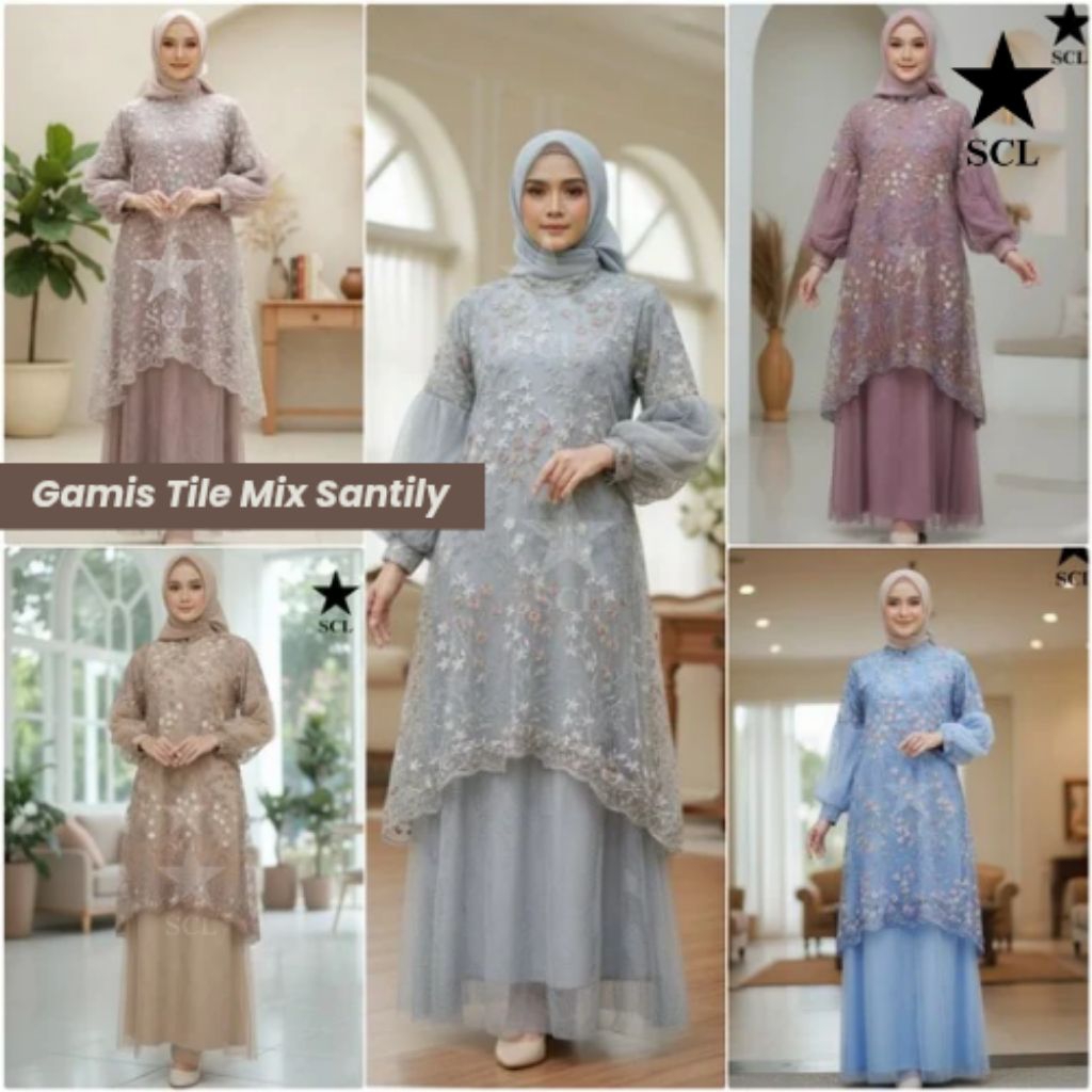 #SCL Gamis Lebaran Wanita Dewasa Tile Mix Santily Kekinian Modern Murah
