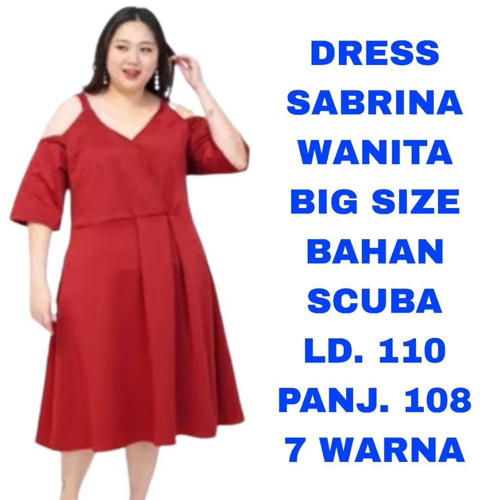 WK.DRESS SABRINA WANITA BIG SIZE LD. 110 BAJU IMLEK SINVIA SANJIT NATAL CHRISTMAS BAJU PESTA MERAH M