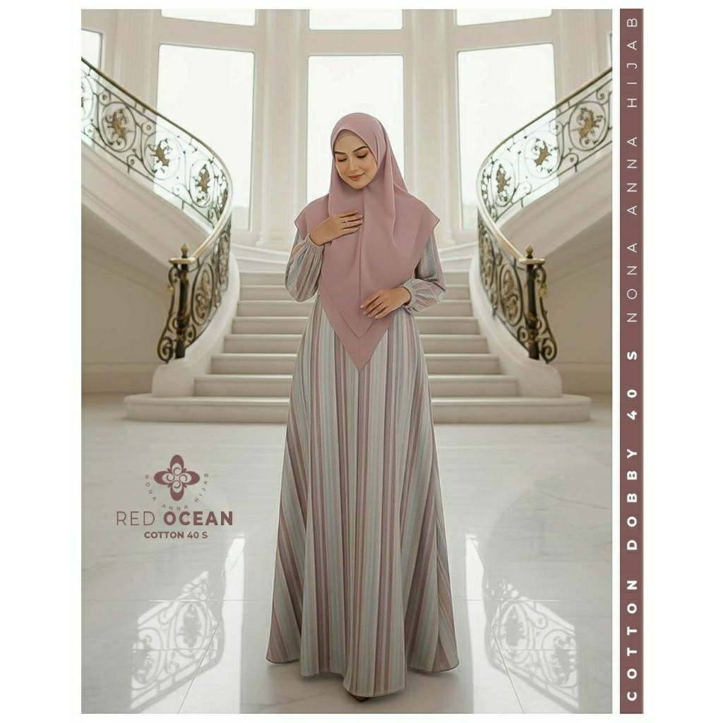 GAMIS RED OCEAN (GAMIS MOTIF STRIPE) BY NONA ANNA HIJAB