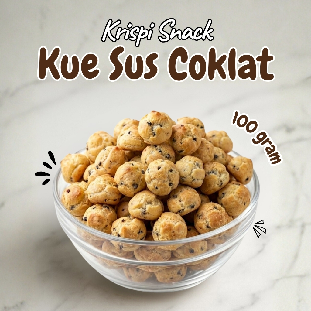 Kue Sus Coklat 100 Gram - Premium Soes Cokelat Lumer Renyah Isi Penuh, Tekstur Kering Kemasan Prakti