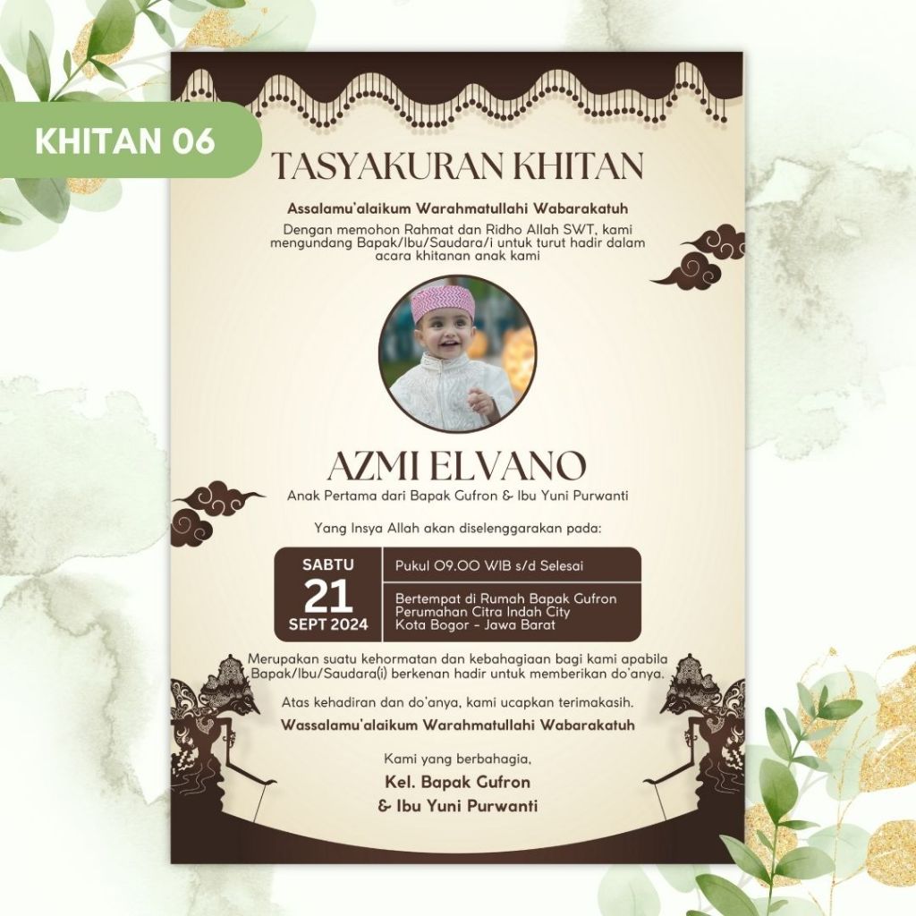 Undangan Digital Khitan Anak Code Khitan 06 Tasyakuran Khitan Softfile JPG Tema Islami Klasik Wayang