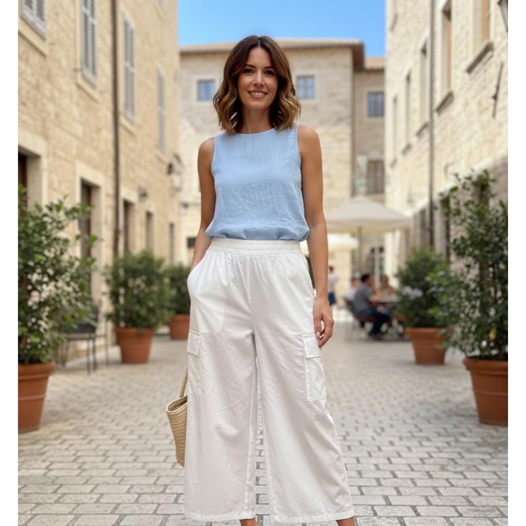 celana kulot putih katun denim /celana putih wanita