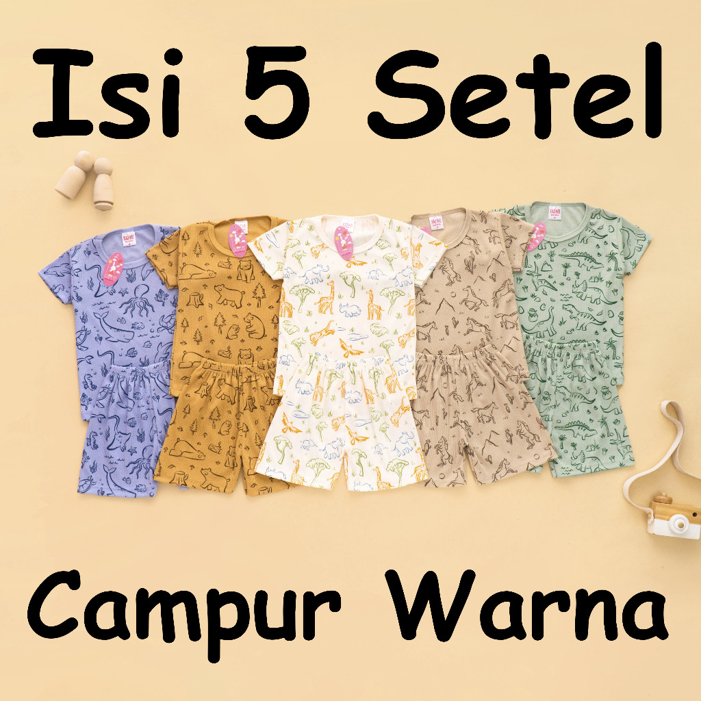 (ISI 5 SETEL) Setelan Anak Bayi Laki Laki Rib Jungle Series/ Baju Bayi Laki Laki / Baju Anak Laki La