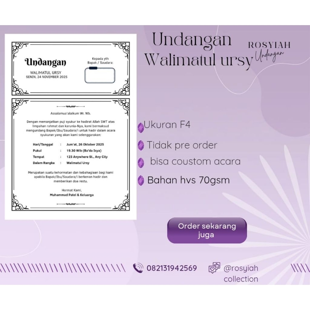 cetak undangan walimatul ursy atau pernikahan F4 kertas hvs