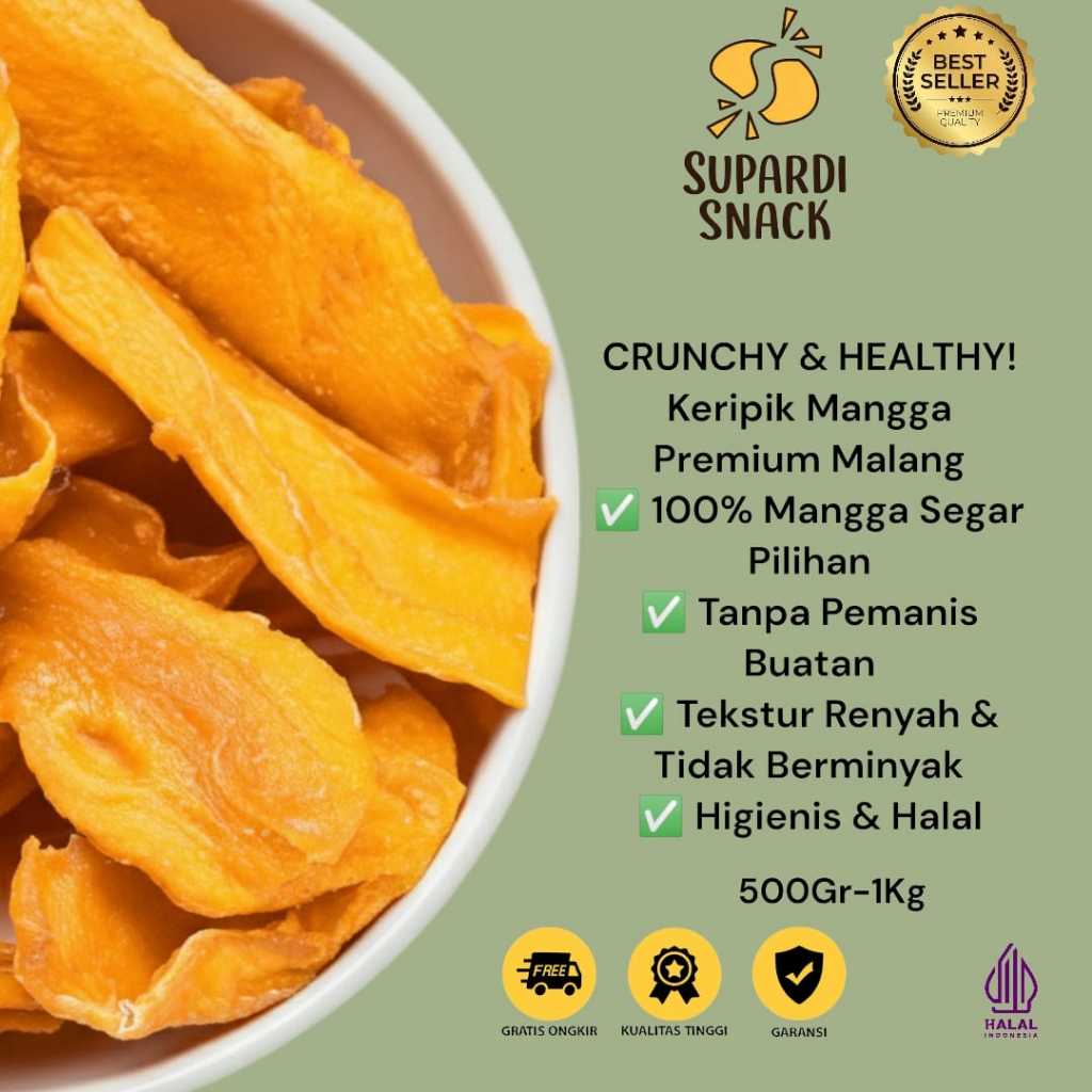 Keripik Mangga Harum Manis Super Krispi 500gr-1Kg  Oleh-oleh Khas Malang Premium