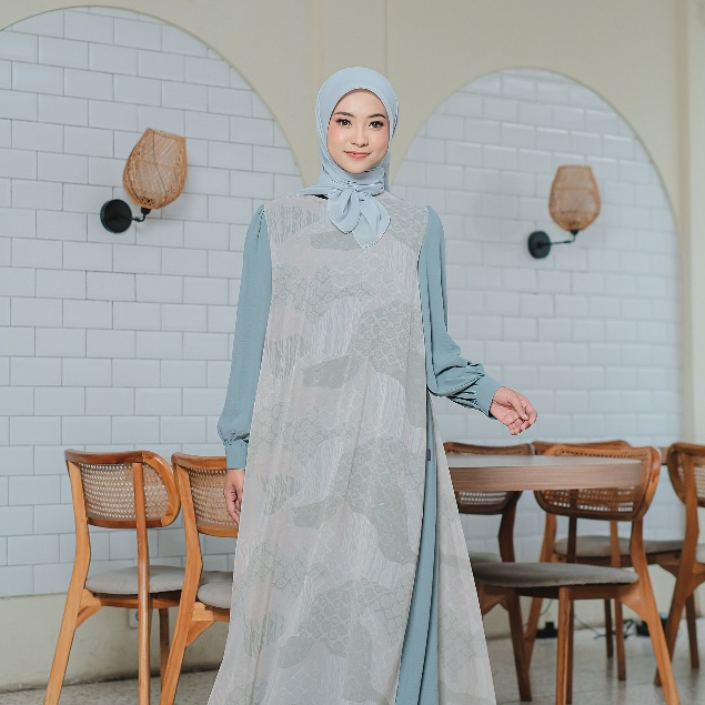 Elzatta Baju Gamis Wanita Premium Gamis Layer Lengan Balon