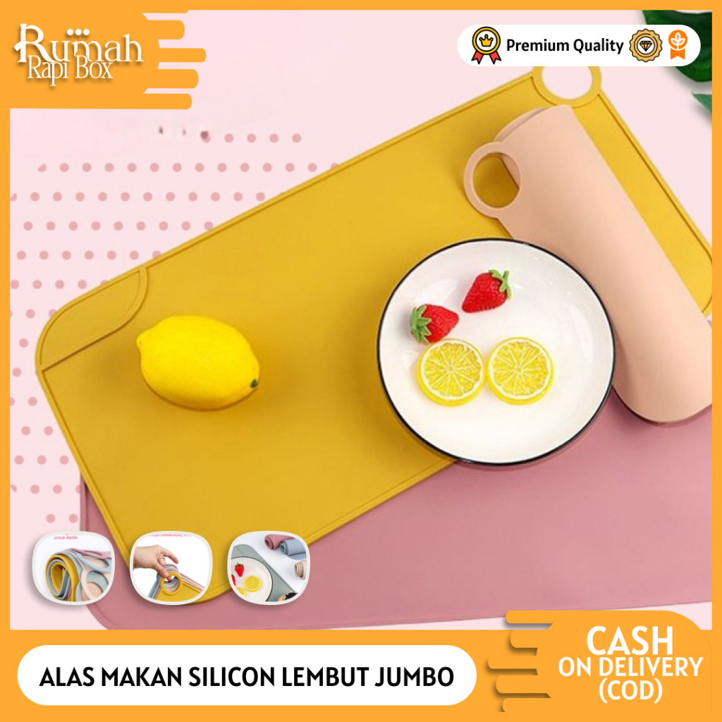 Alas Makan Bayi Silikon Food Grade - Anti Slip di Meja Kayu/Marmer, Tahan Minyak, Mudah Dilipat Ukur