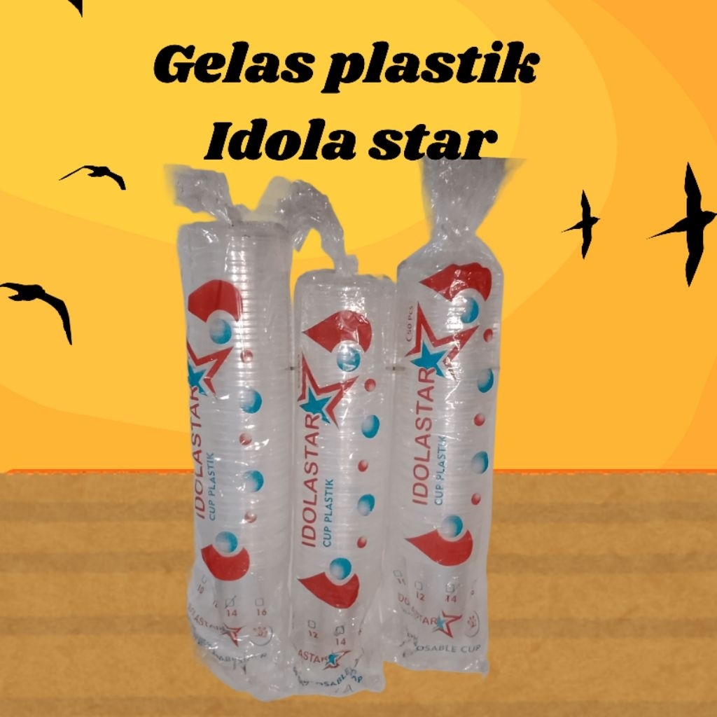Gelas plastik cup plastik IDOLASTAR ukuran 10 OZ isi 50 pcs/ gelas kopi / gelas es teh / gelas benin