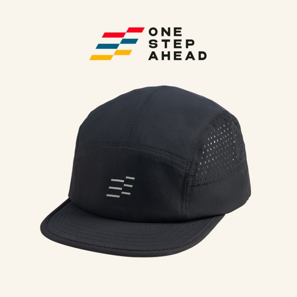 One Step Ahead OSA Ascent Running Cap Obsidian Black 5 panel Mesh Topi Sepeda Lari Olahraga