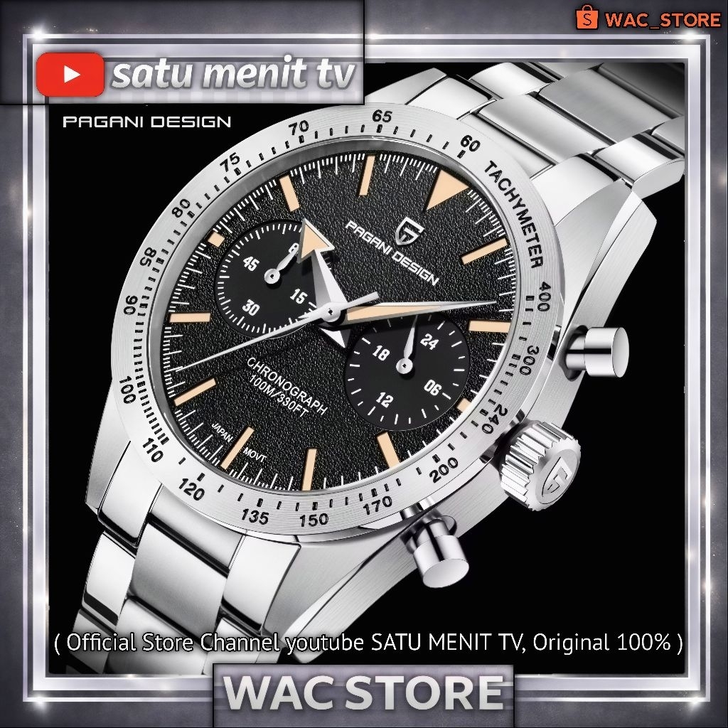 NEW PAGANI DESIGN OMG SPEEDMASTER 57 SEIKO VK64 SAFIR DOME GLASS +  AR COATING STEEL SOLID 316 L  WR