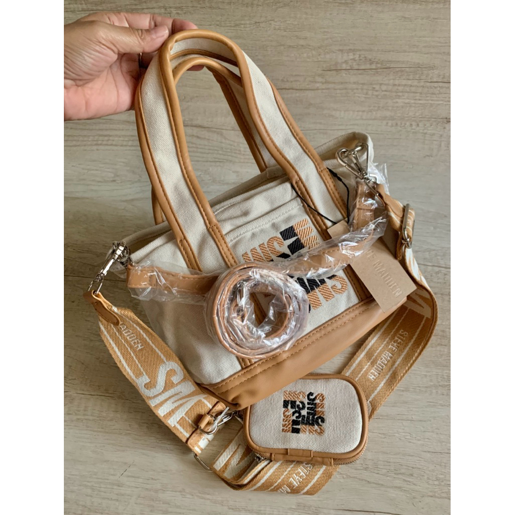 Steve Madden Briser Navy-Tan Multi Canvas Mini Tote Bag