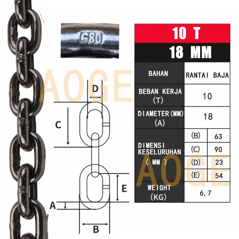 Load Chain / Rantai Baja G80 - 18 mm