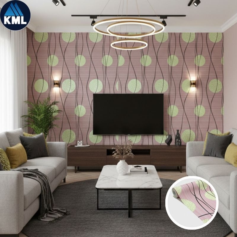 Wallpaper Dinding Ruang Tamu Motif POLKADOT COKLAT