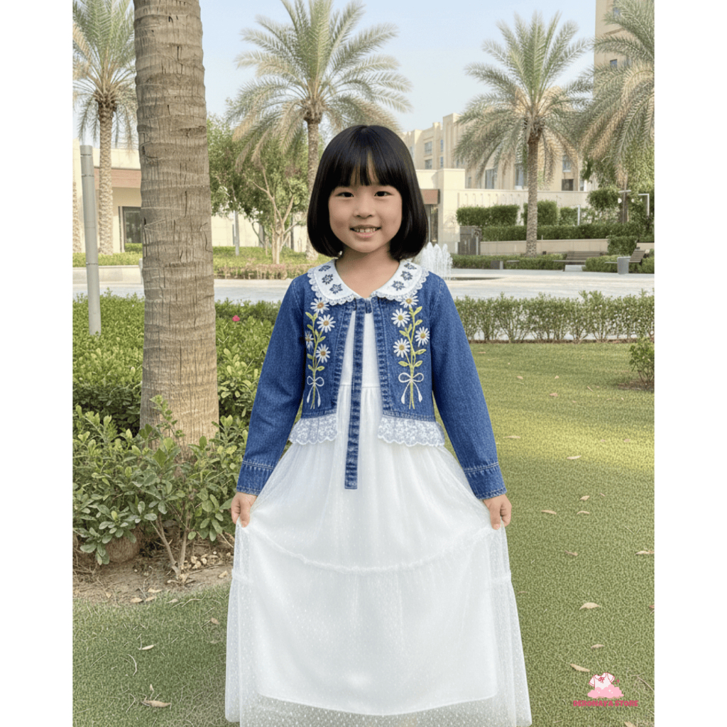 Gamis Rompi Jeans Mix Shakilla Anak Perempuan Usia 3-10 Tahun / Gamis Jeans Premium Import Bisa COD