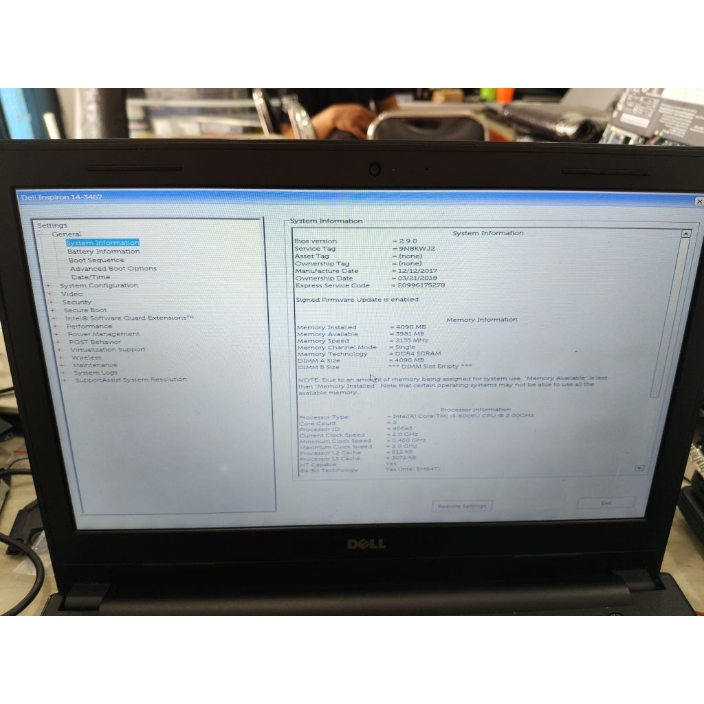 Motherboard Dell 3467 Core i3 Gen 6