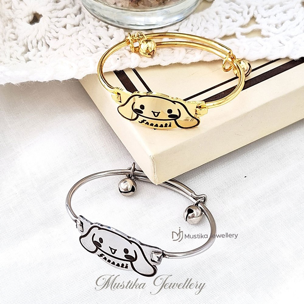 Gelang Anak Custom Nama Motif Bangle Cinnamoroll + Bonus Gelang Monel