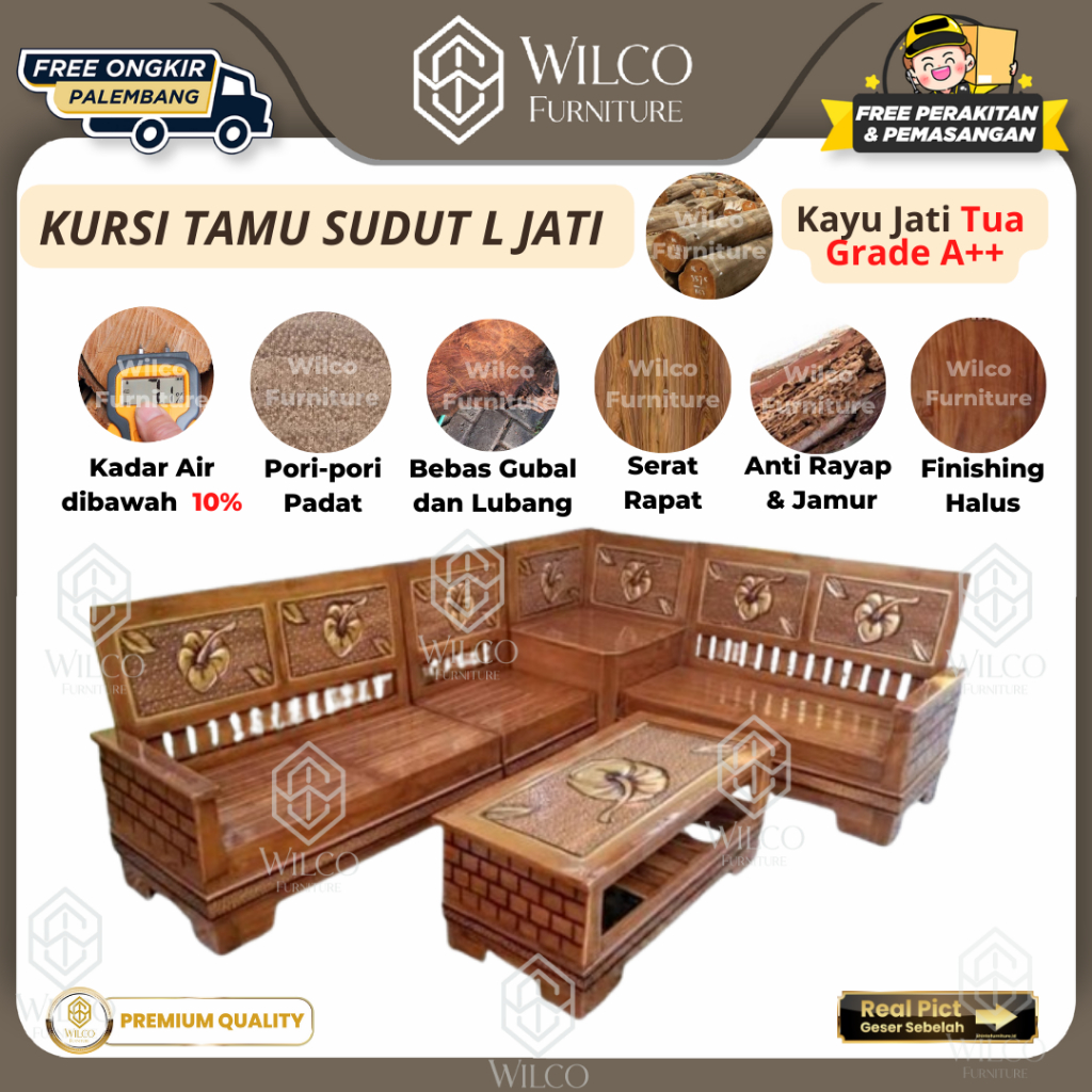 Kursi Tamu Sudut L Jati Minimalis | Sofa Kursi Ruang Tamu L Sudut Jati