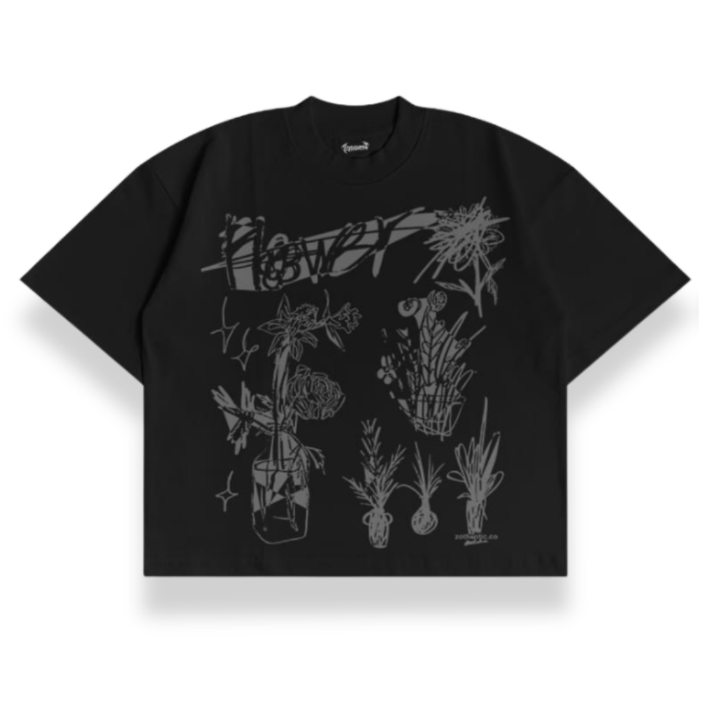 Kaos Boxy Fit Oversize Unisex Atasan Pria Dan Black Flower Wanita Zothentic