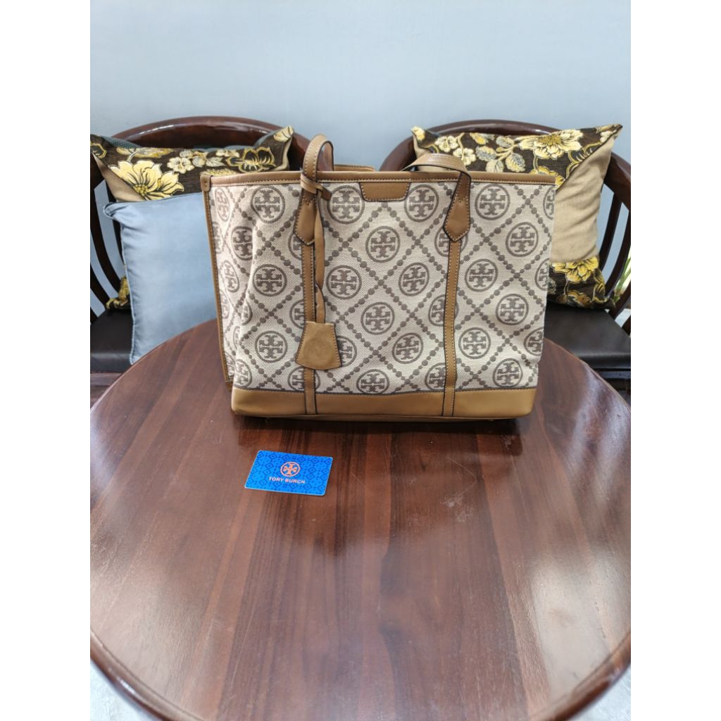 Tory Burch Perry T Monogram Jacquard Hazelnut - Original Brand (Preloved)