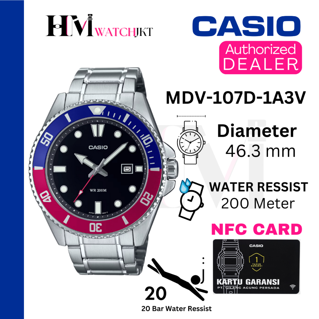 CASIO MDV-107D-1A3VDF Jam Tangan Pria Original Analog Diver Antiair MDV-107D-1A3V MD-107